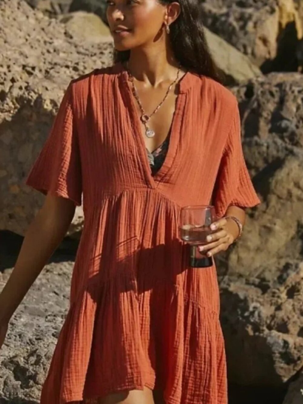 Anthroplogie | The Kallie Flowy Mini Tunic Dress | Terra Cotta | XS